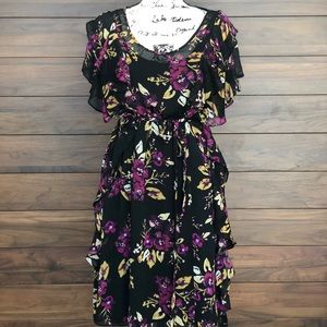 Maternity Ruffled Floral-Print Midi Dress